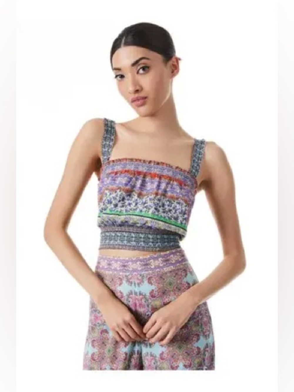 NWT $295 ALICE + OLIVIA Lois Cropped Smocked Top Medium